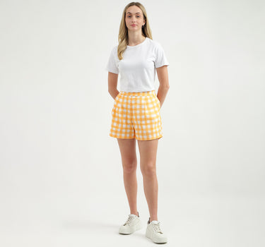 Checked Pattern High-Waist Shorts