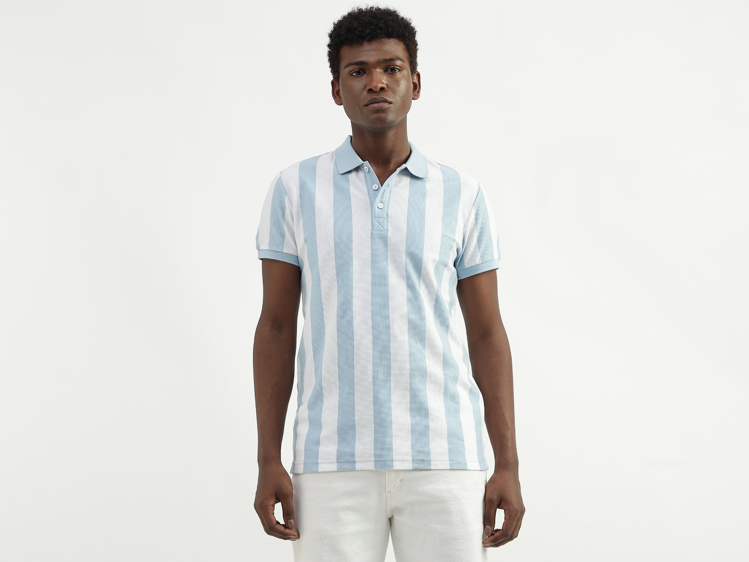 Cotton Striped Polo Collar Mens T-shirts