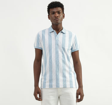 Cotton Striped Polo Collar Mens T-shirts