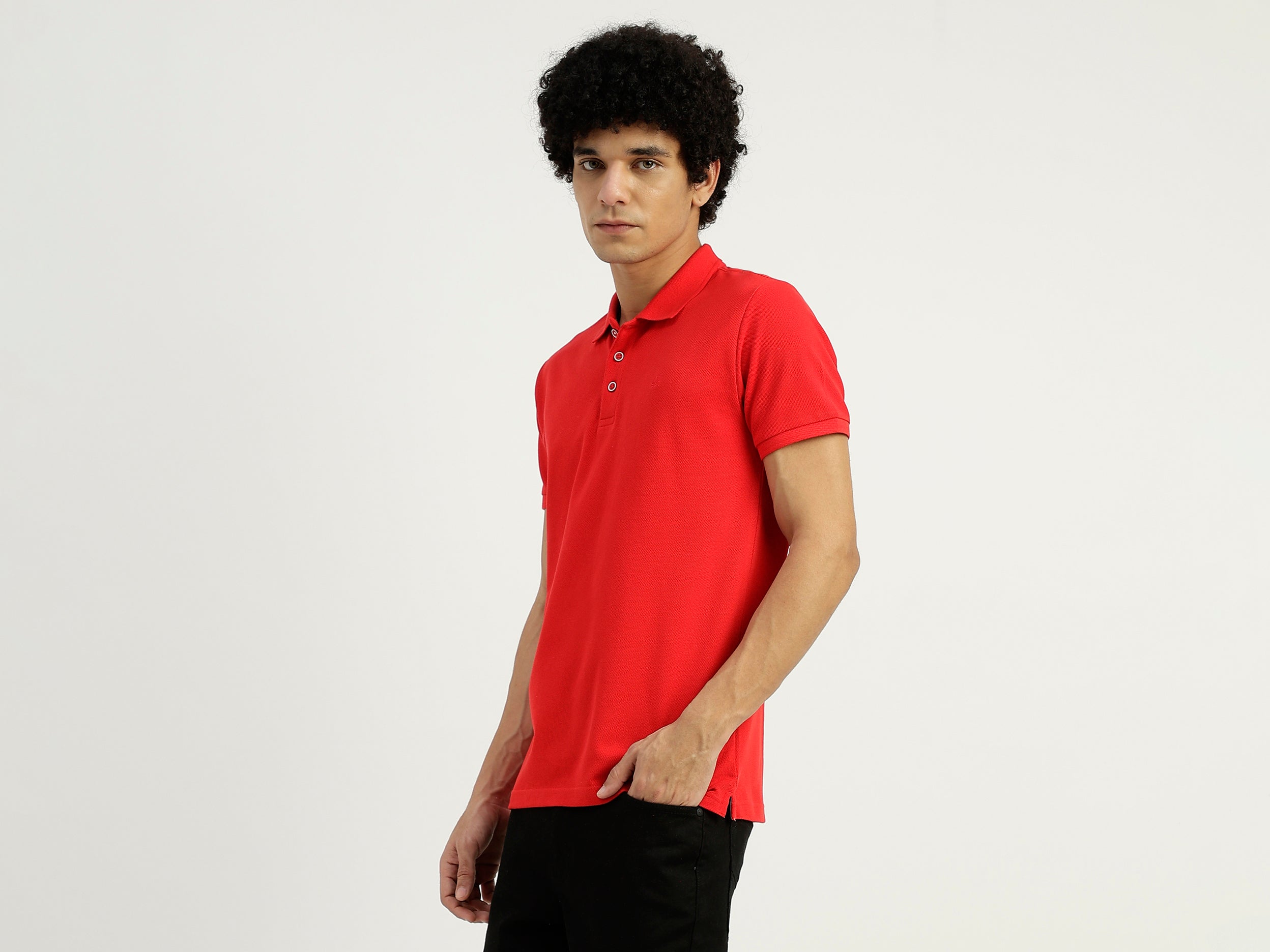 Polo Neck Solid Pattern T-Shirt