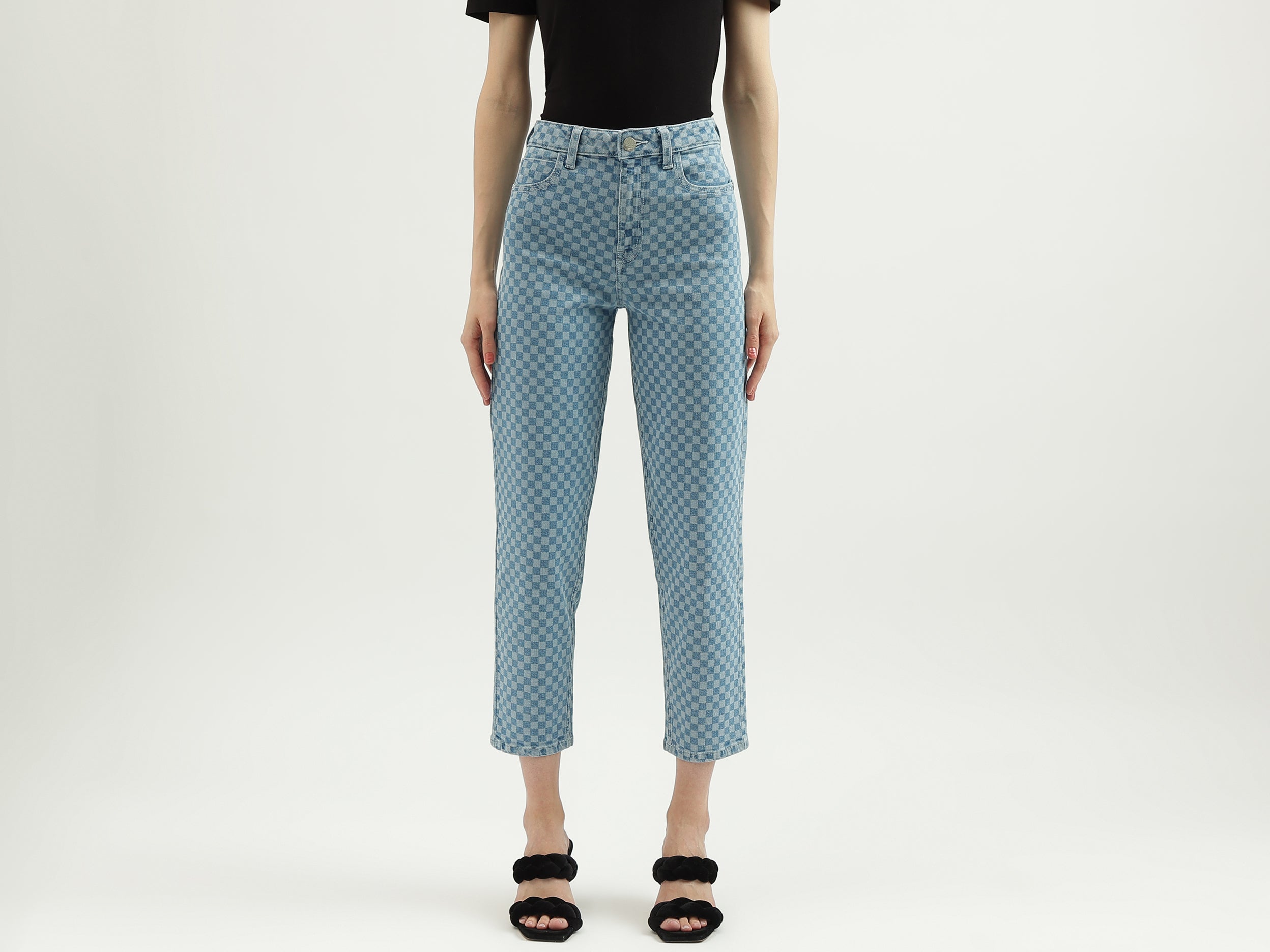 Women's Checked Regular Fit Jeans