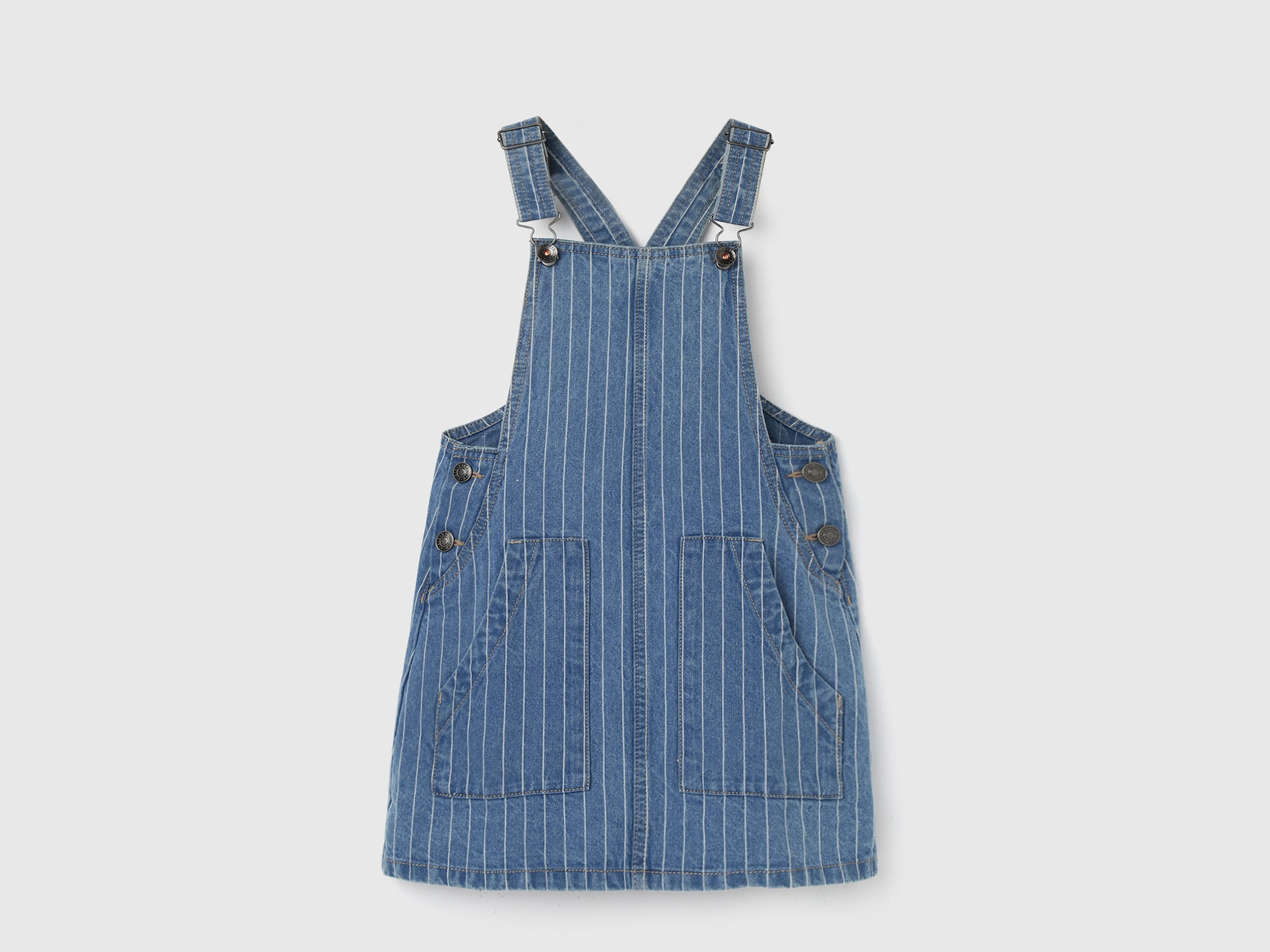 Girl's Regular Fit Square Neck Striped Dungaree