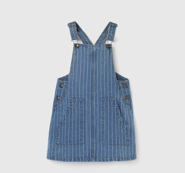 Girl's Regular Fit Square Neck Striped Dungaree