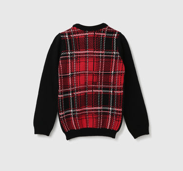 Boys Checked Round Neck Sweater