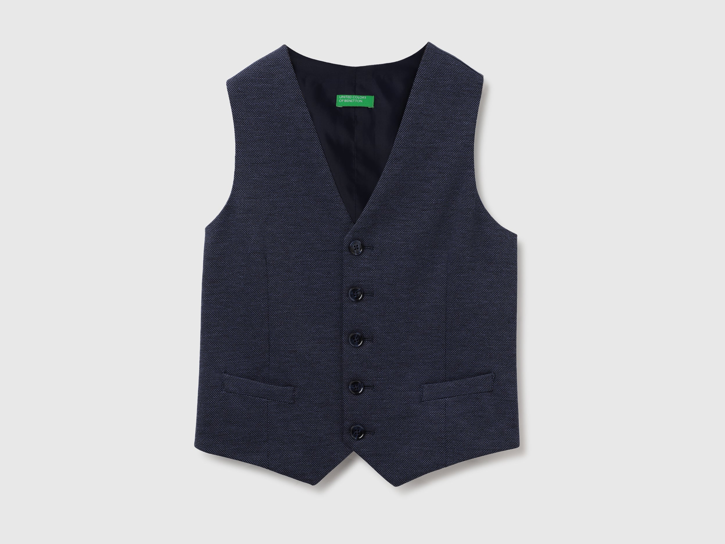 V-Neck Textured Button Down Waistcoat