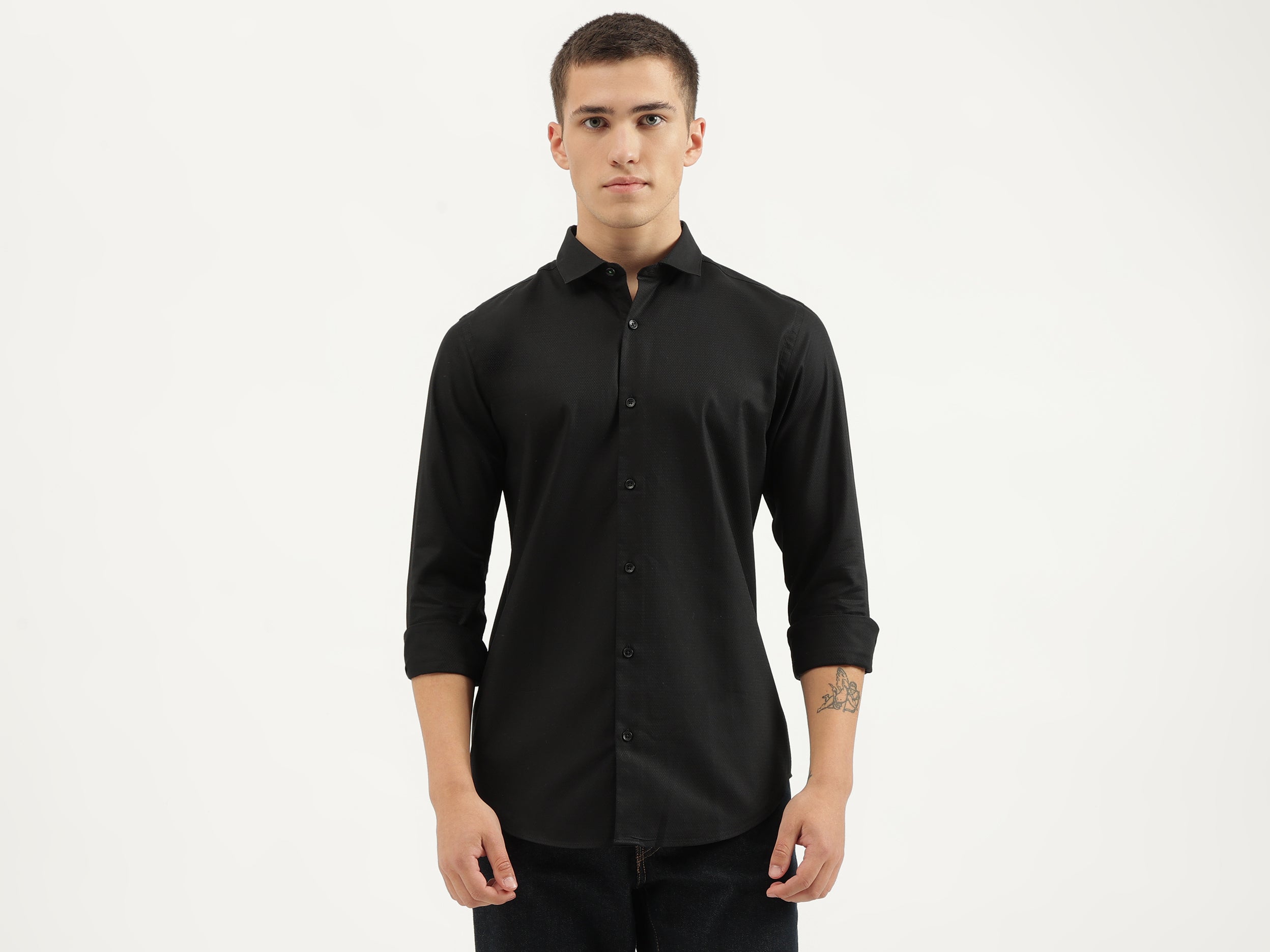 Slim Fit Cut Away Collar Solid Shirts