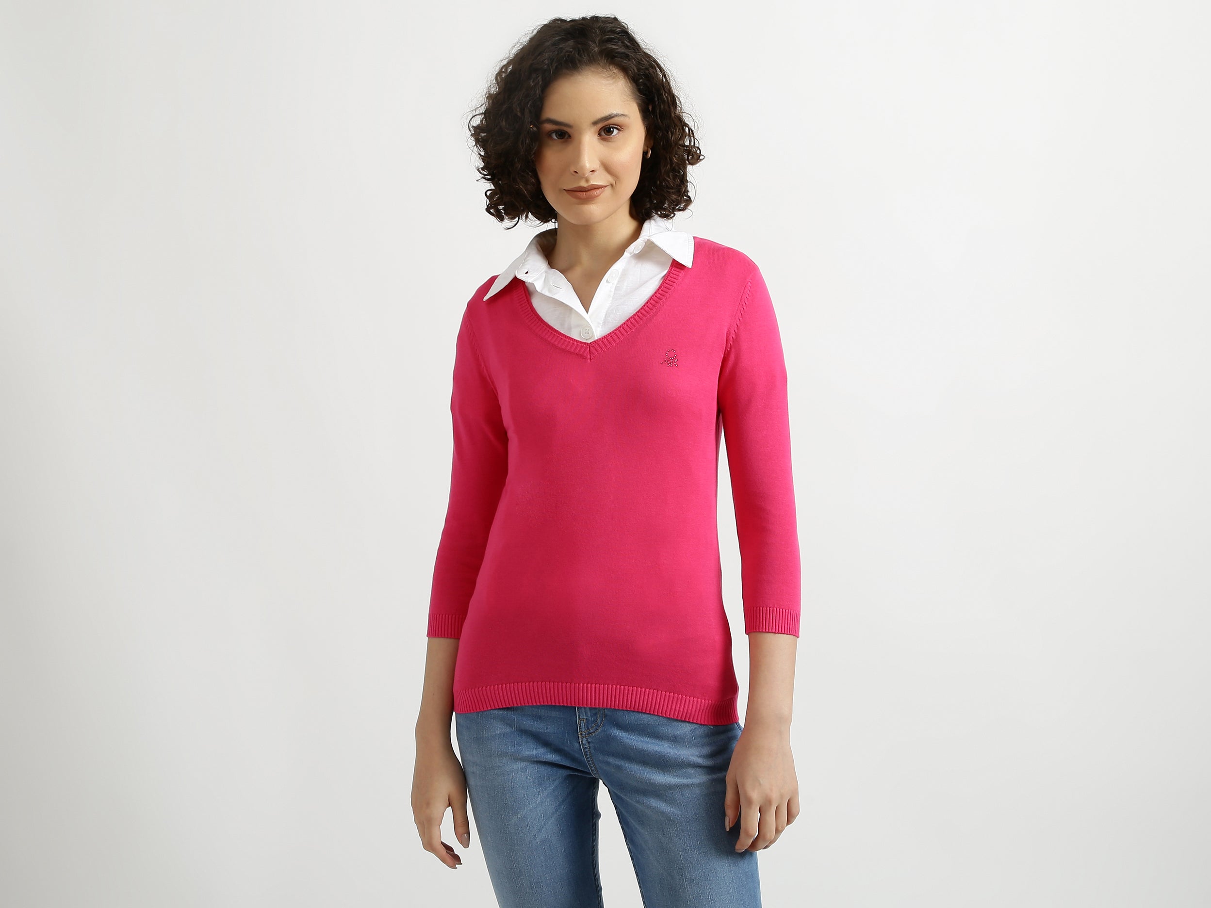 Fuchsia V-Neck Sweater – United Colors of Benetton Store