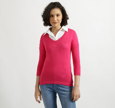 Fuchsia V-Neck Sweater