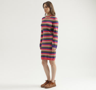 Women's Regular Fit Mock Neck Striped Sweat Dress