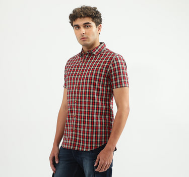 Men Checked Spread Collar Shirt