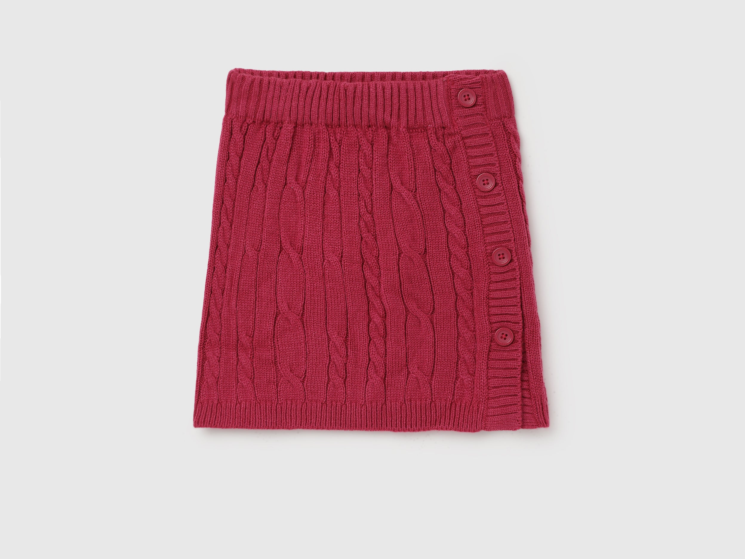 Side Button Cable Knit Regular Skirt