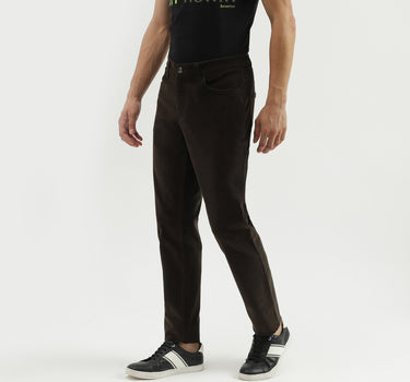 Men's Solid Slim Fit Trousers with Button Closure