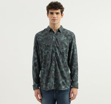 Slim Fit Spread Collar Floral Print Shirt