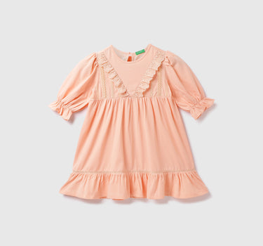 Cotton Solid Round Neck Girls Dresses