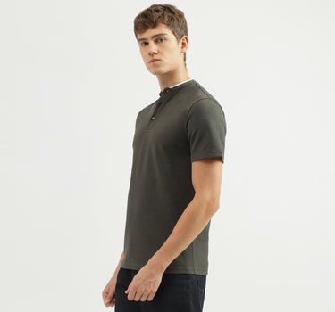 Men's Regular Fit Henley Neck Textured T-Shirt