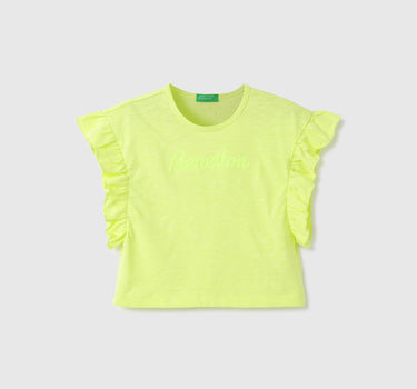 Regular-Fit Round Neck Solid Top With Frill Detail