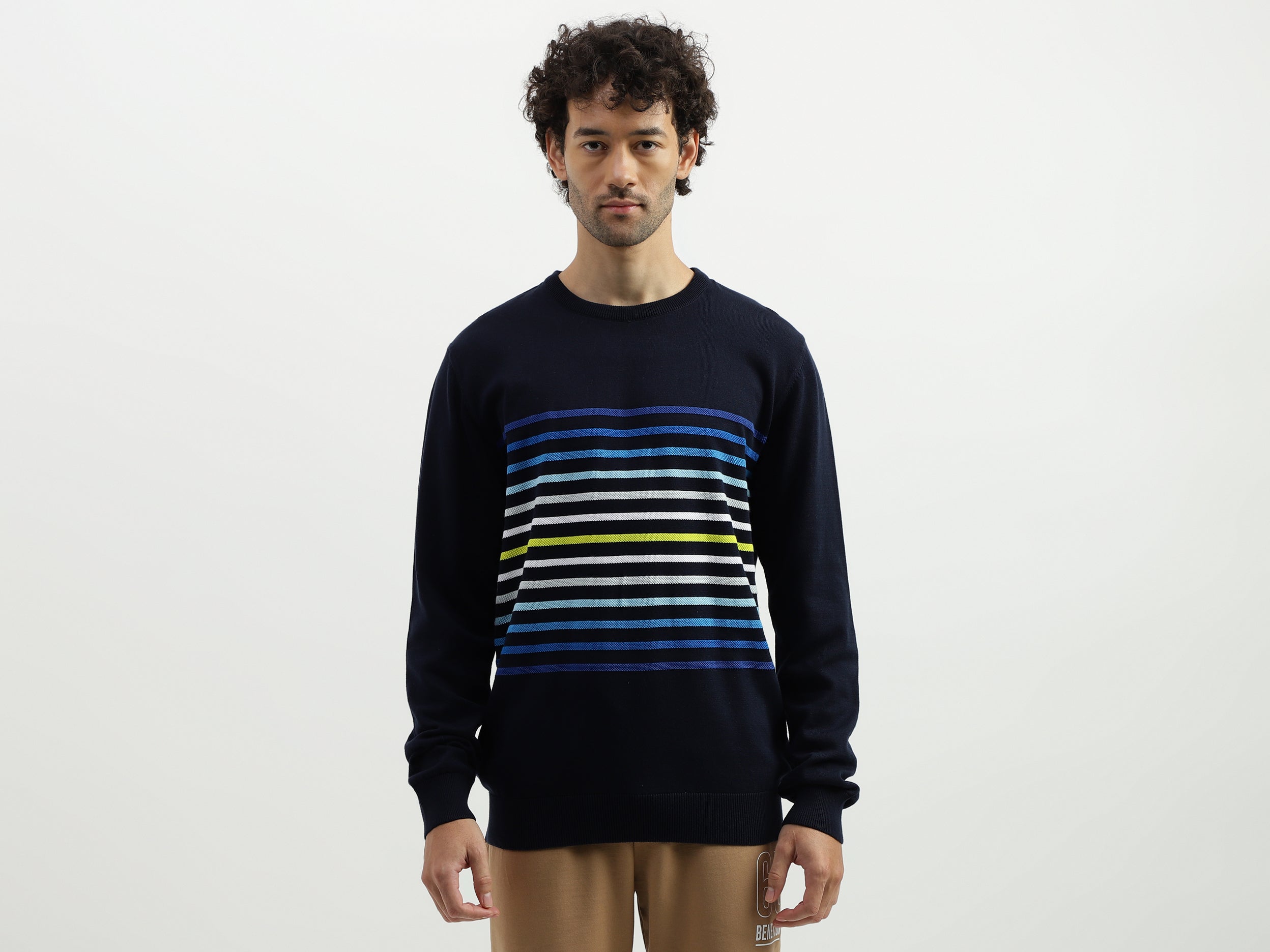 Regular Fit Round Neck Pique Stripe Tricot Sweater