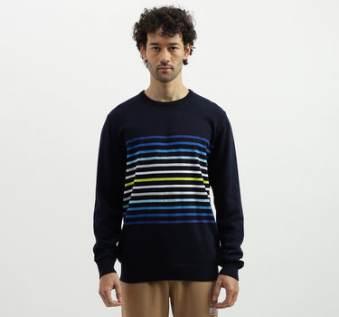 Regular Fit Round Neck Pique Stripe Tricot Sweater