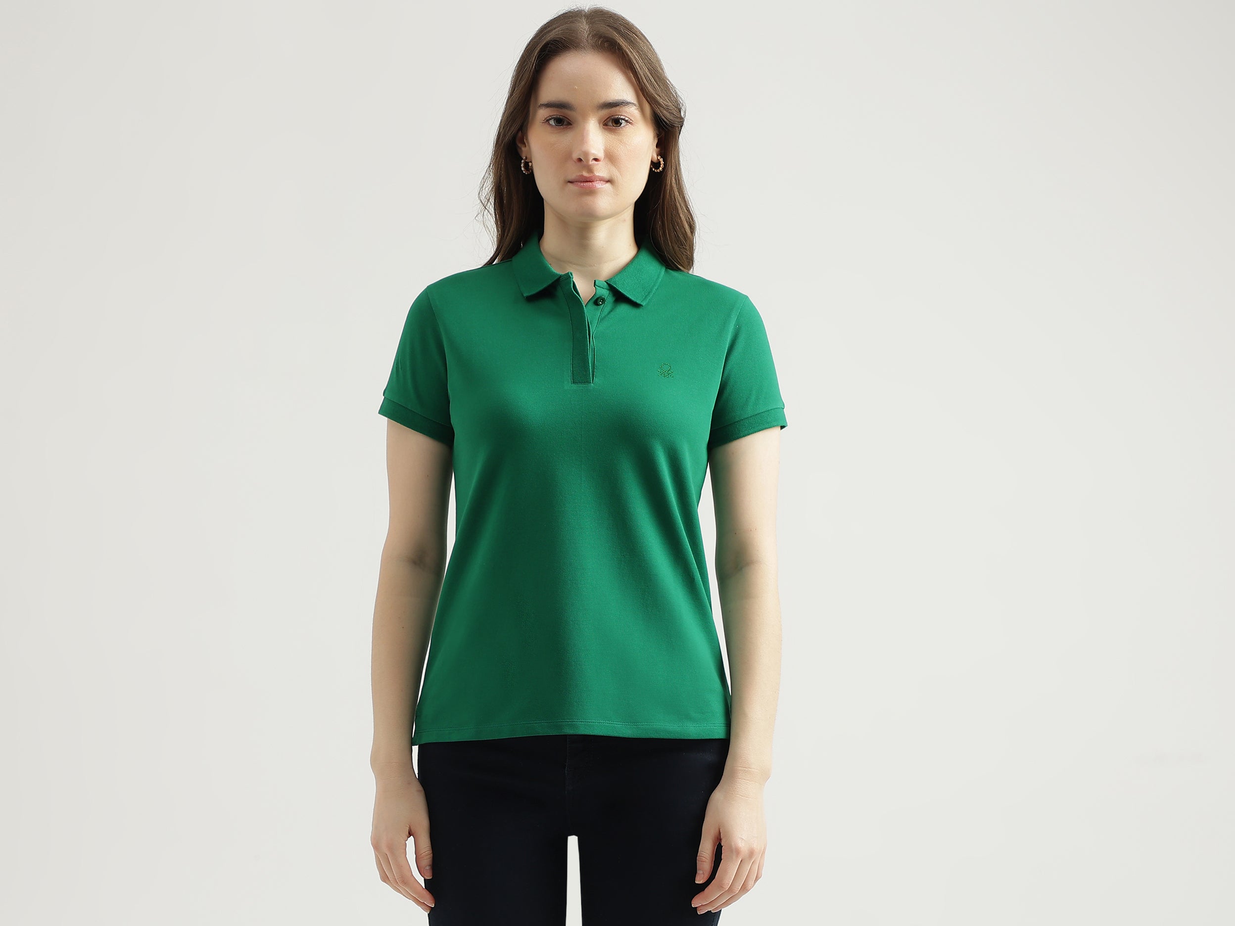 Regular Fit Polo Neck Solid Women's T-Shirt