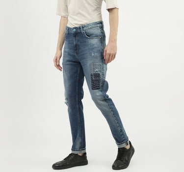 Men Applique Carrot Fit Jeans