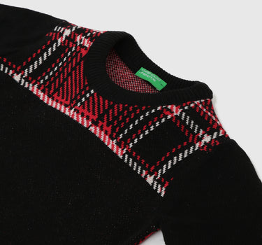 Boys Checked Round Neck Sweater