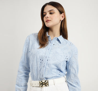 Regular Fit Spread Collar Embroidered Shirts