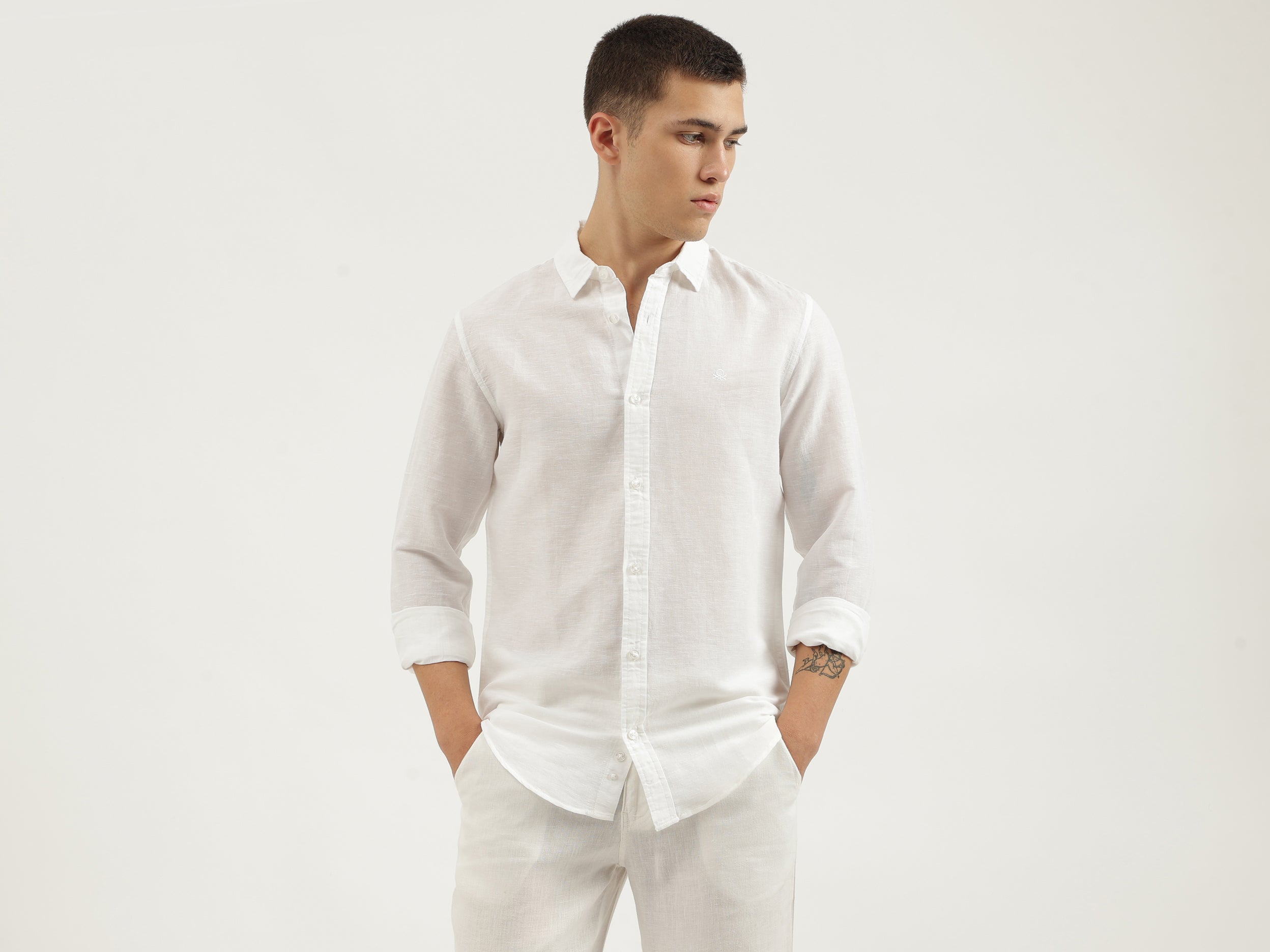 Slim Fit Spread Collar Solid Shirts