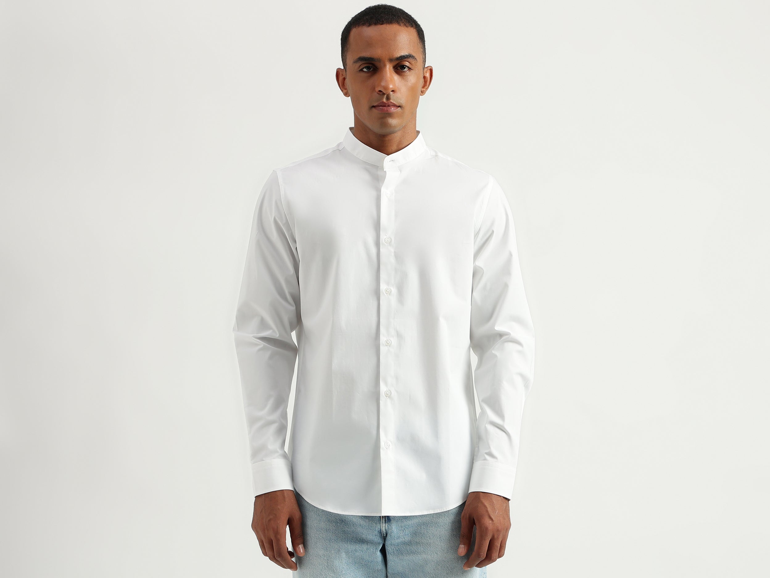 Men's Slim Fit Mandarin Collar Solid Shirts