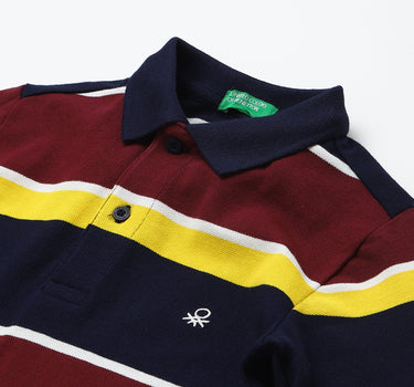 Maroon And Yellow Striped Polo T-Shirt