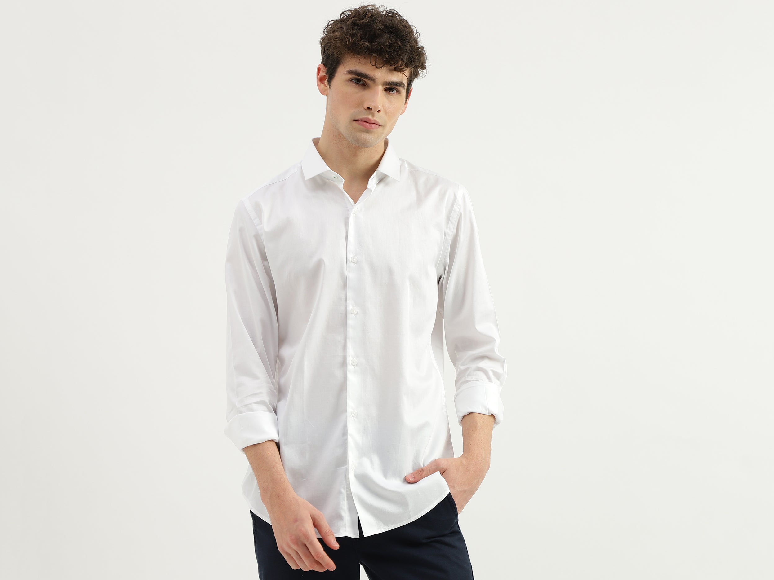 Slim Fit Spread Collar Solid Shirt