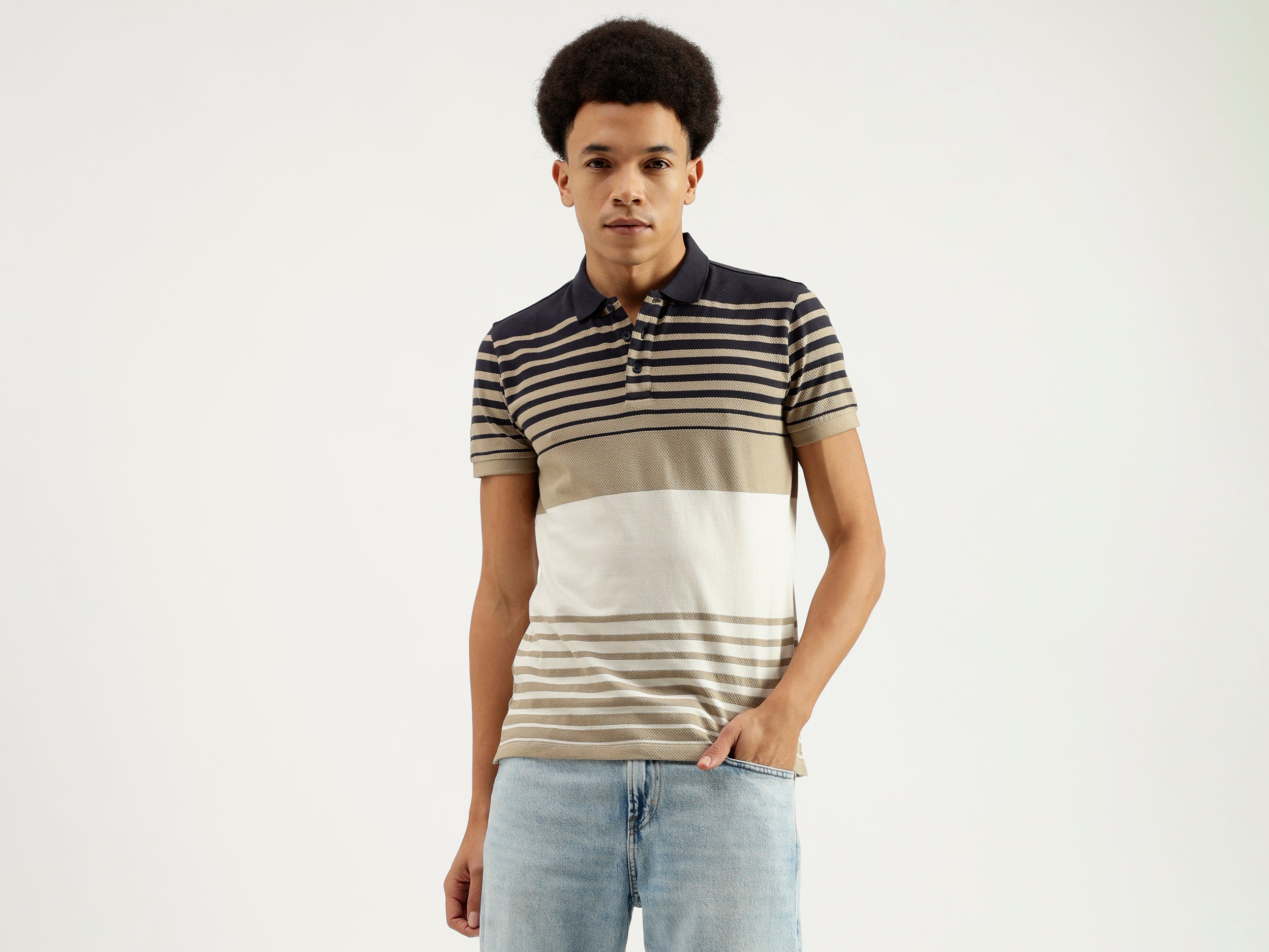 Polo Neck Striped Pattern T-Shirt