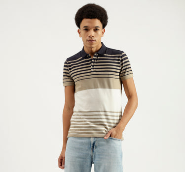 Polo Neck Striped Pattern T-Shirt