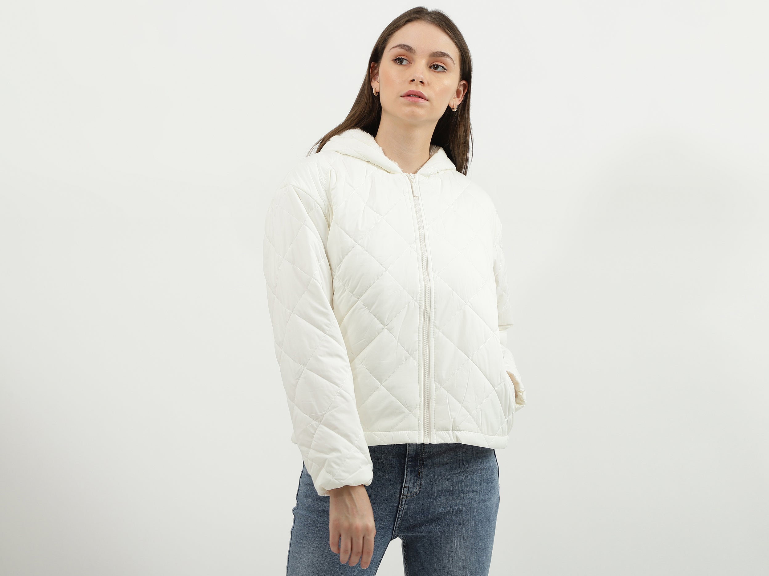 Women Quilted Hooded Neck Jacket