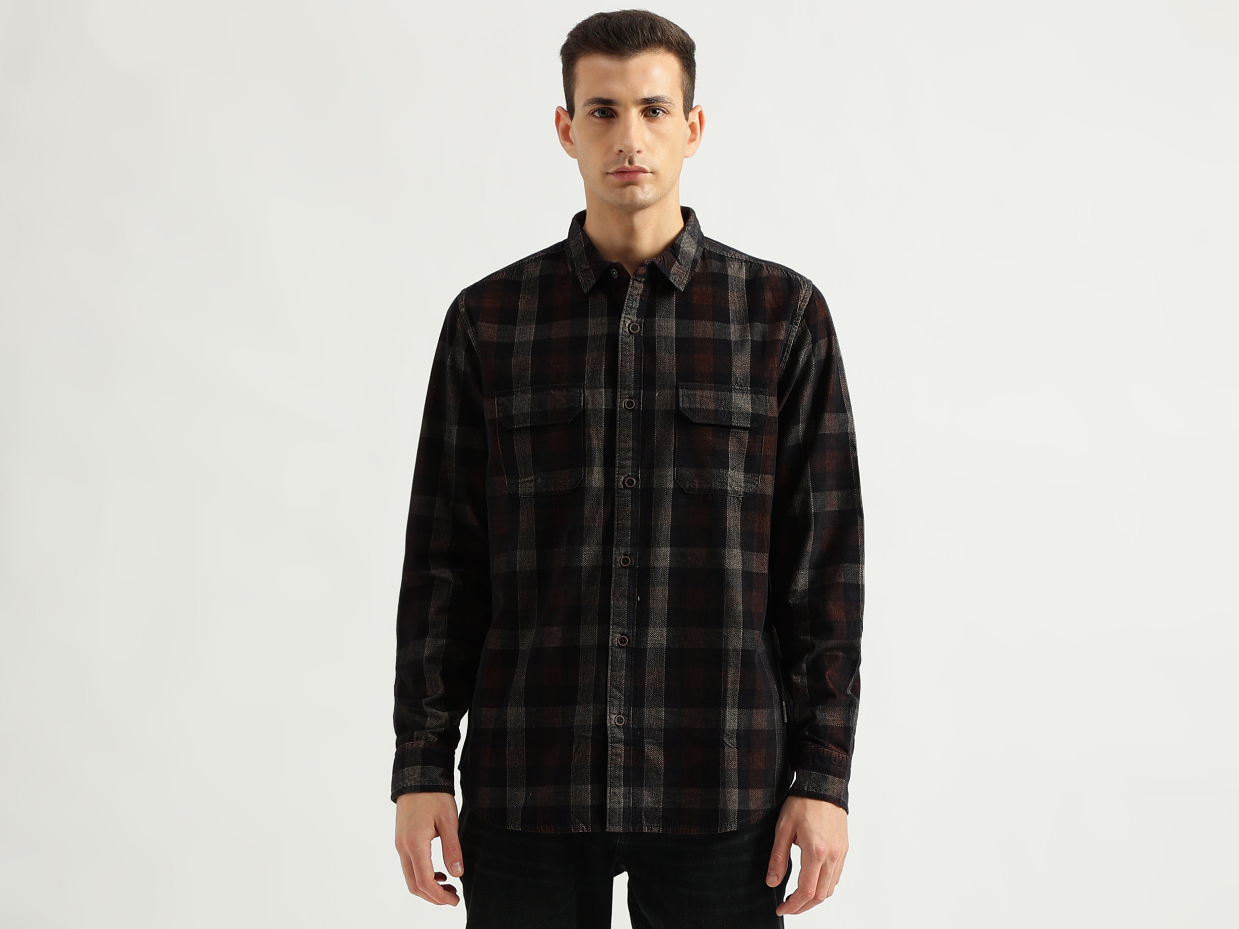 Men's Regular Fit Spread Collar Checked Shirts