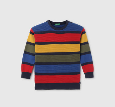 Boy's Regular Fit Crew Neck Striped Sweater