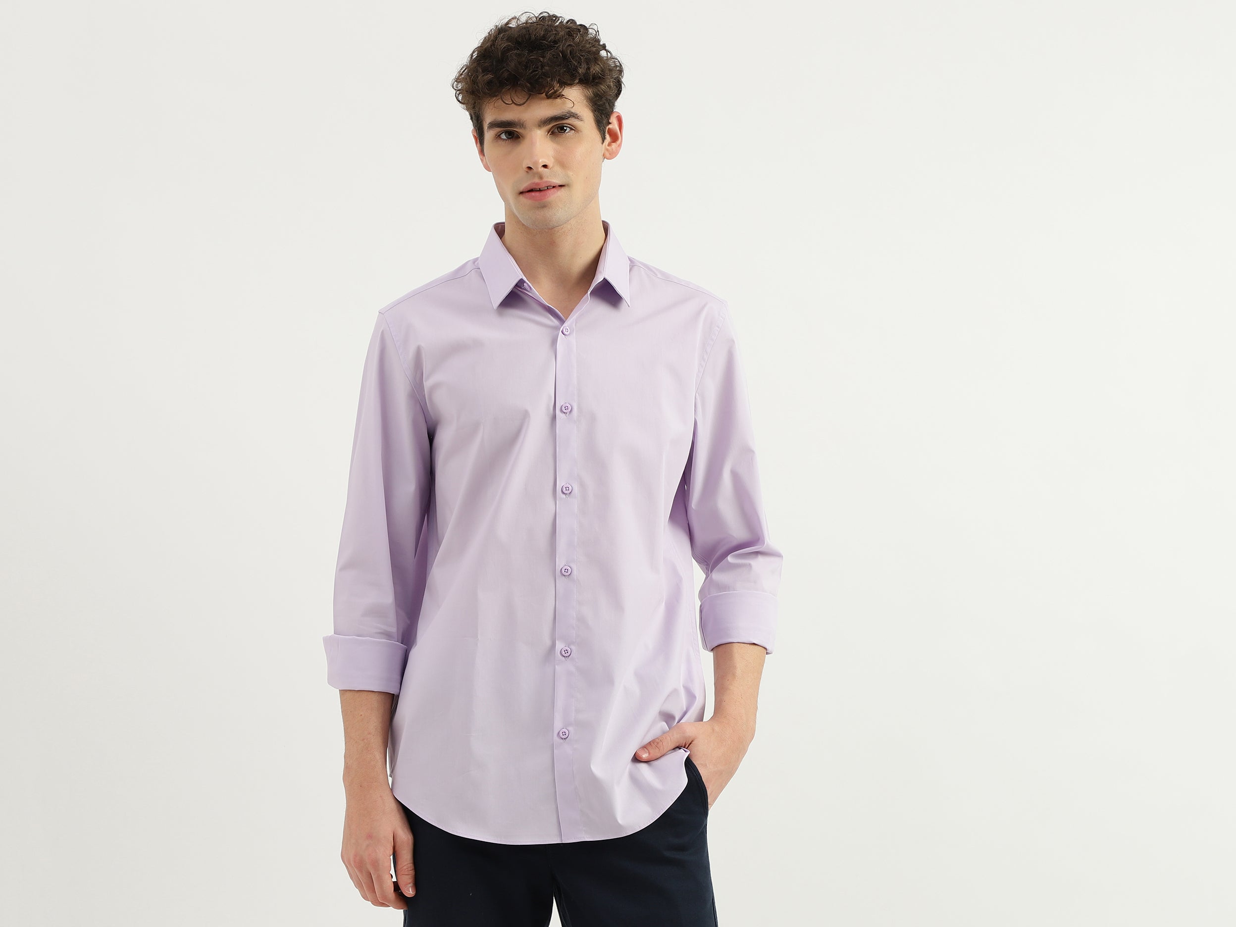 Slim Fit Spread Collar Solid Shirt