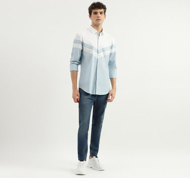 Slim Fit Spread Collar Colorblock Shirt