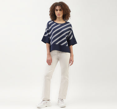 Regular Fit Round Neck Striped Pattern Sweater