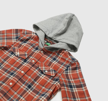 Boys Checked Hooded Shirt