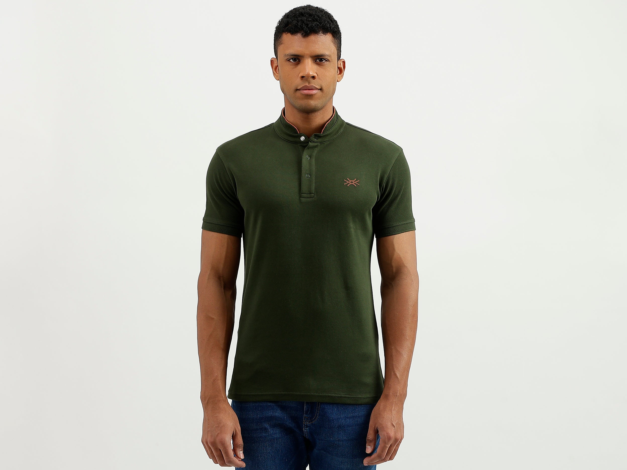 Regular Fit Stand Collar Solid T-Shirt