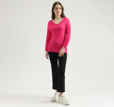 Women's Regular Fit V-Neck Solid Sweater