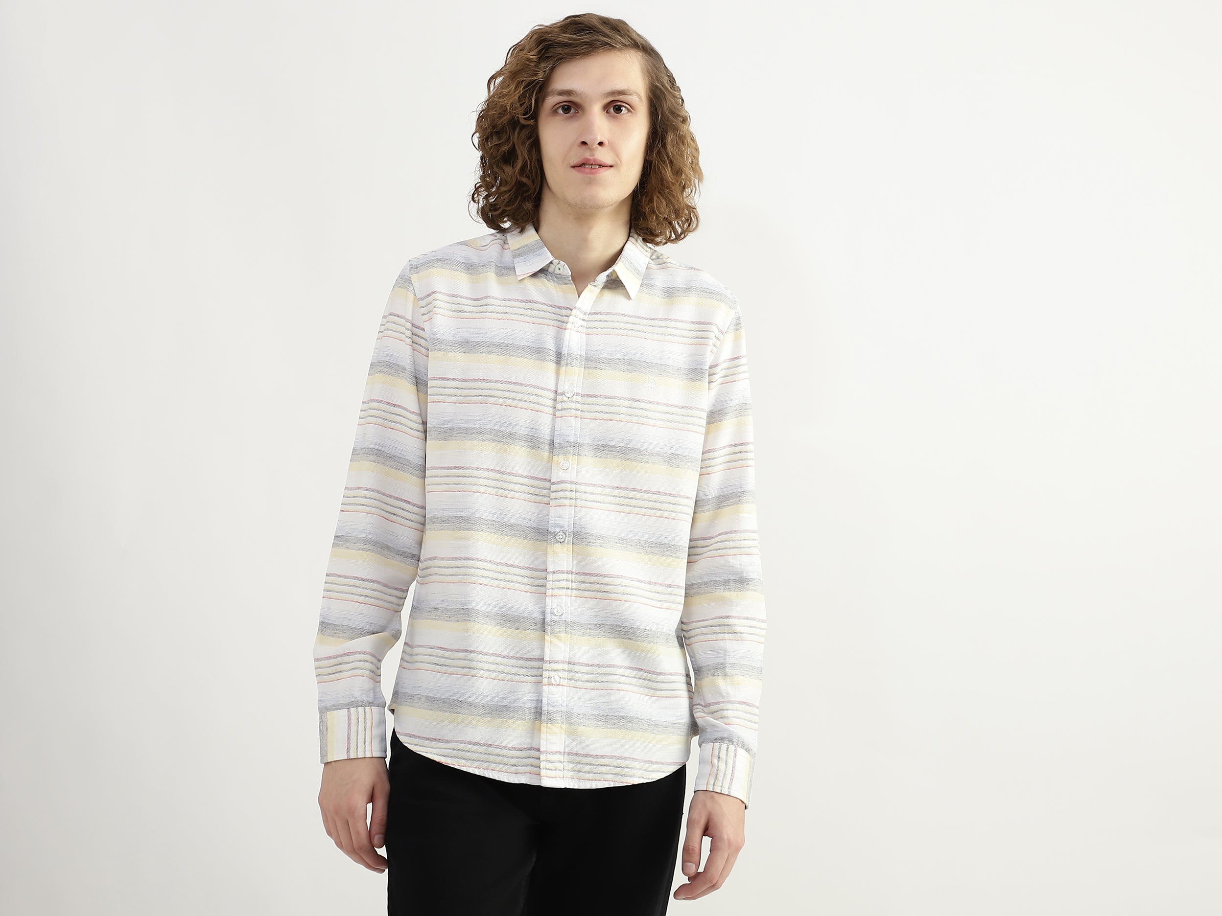 Men Striped Spread Collar Shirt