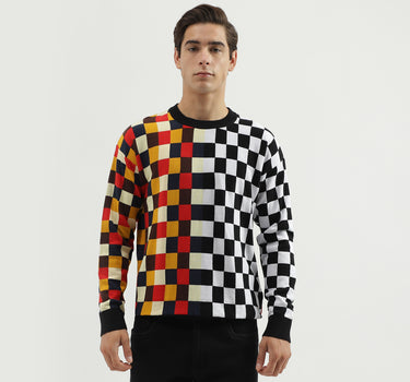 Men's Regular Fit Crew Neck Checked Sweater