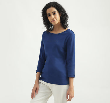 Cotton Solid Boat Neck Women Tops