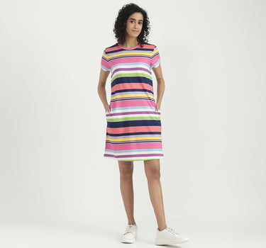 Cotton Striped Round Neck Women Dresses