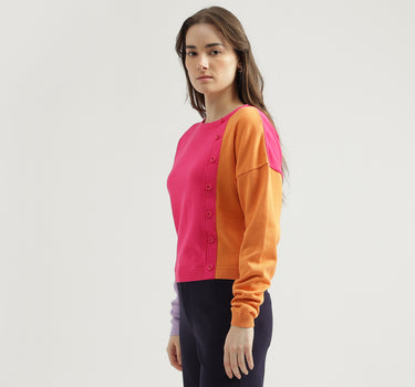 Women's Regular Fit Crew Neck Colorblock Sweater