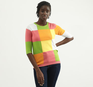 Women Color Blocked Round Neck Sweater