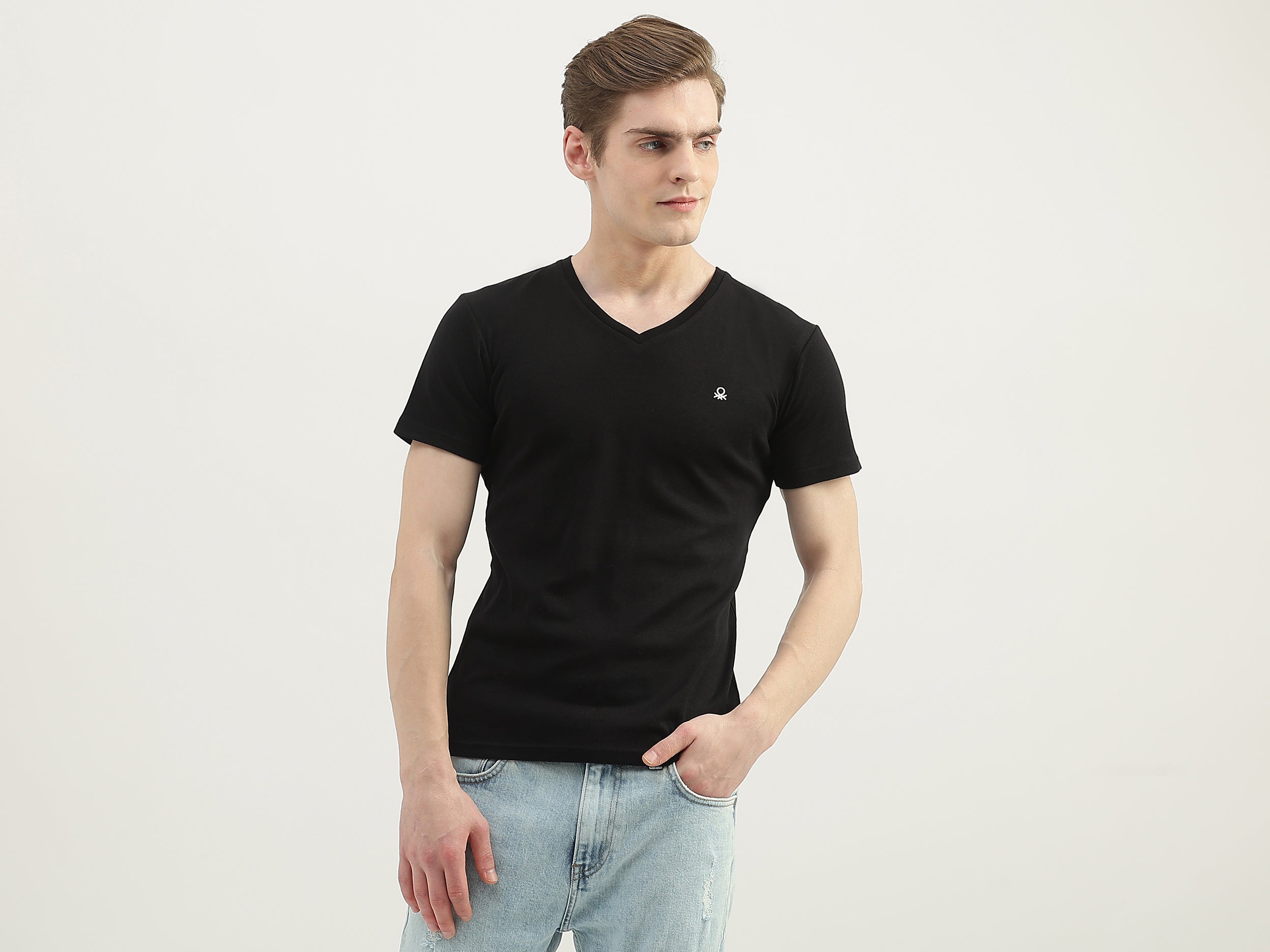 Men Solid V-Neck T-Shirt