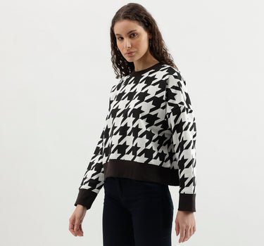 Round Neck Houndstooth Sweatshirt