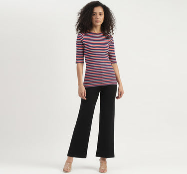 Slim Fit Boat Neck Striped Top